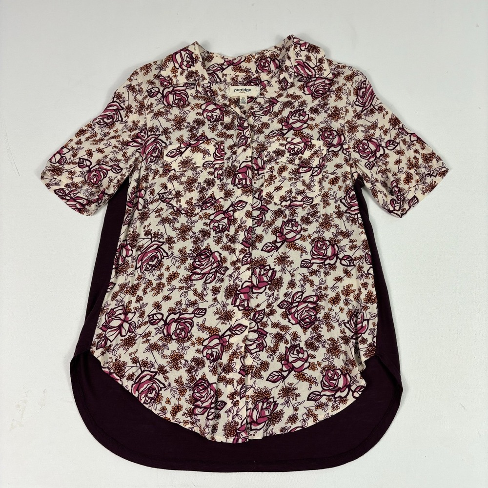 Anthropologie‎ Porridge Shirt Womens XS Multicolor Floral Button-Up Short Sleeve